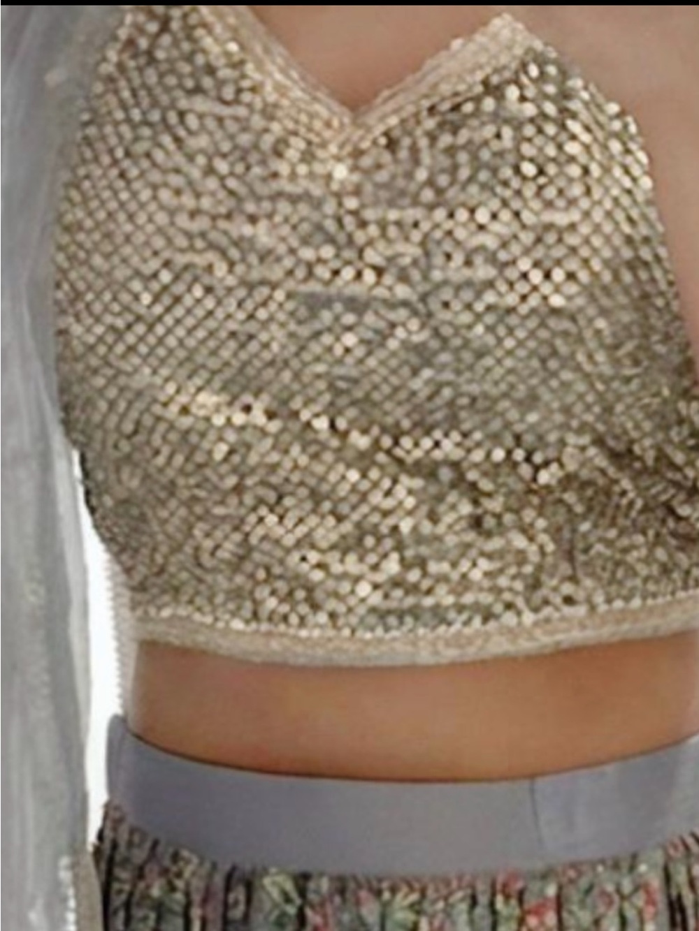 Silver color Gray Floral Sequined Lehenga Skirt, Choli & Dupetta . - Picture 14 of 14